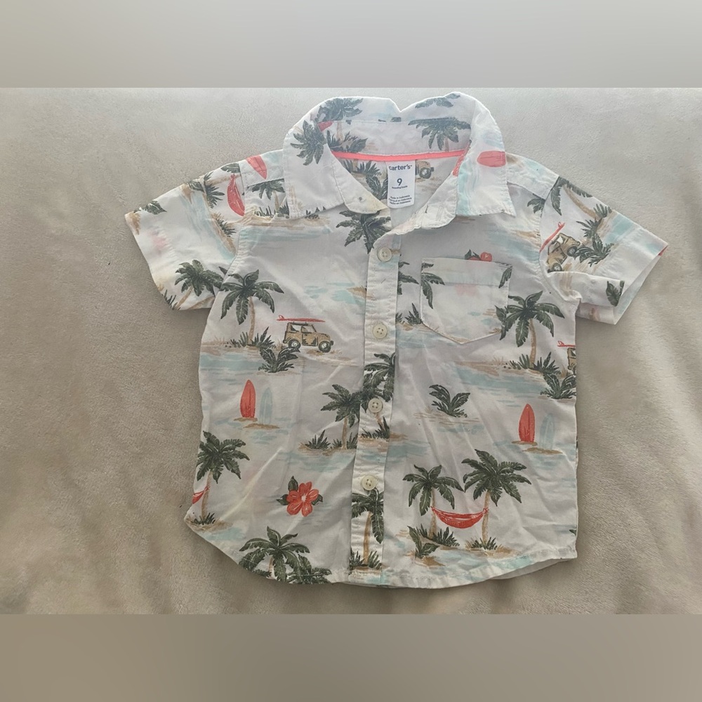 Carter’s Baby Boy Tropical Beach Button-Down – EUC 9mos. RESORT COLLECTION